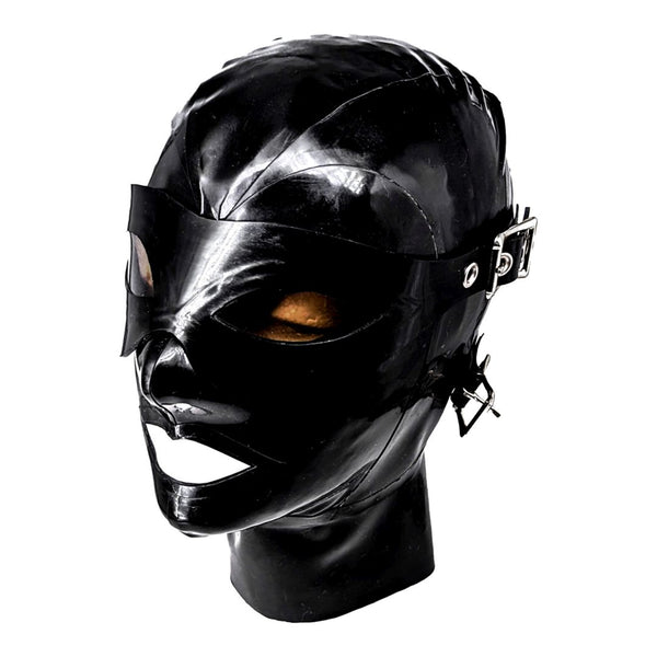 Black Buckle Hoodwith Vinyl Eye Blindfold