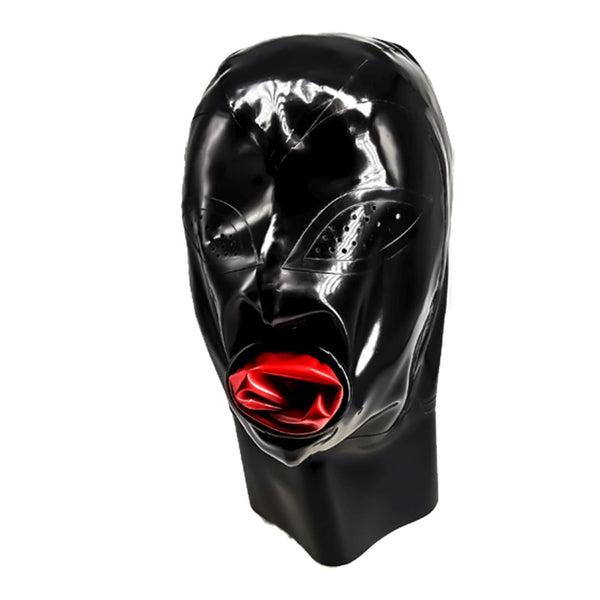 Black with Condom Mouth HoodShown with Black Condom ring & Red SheathTrimmed Perforated Eye