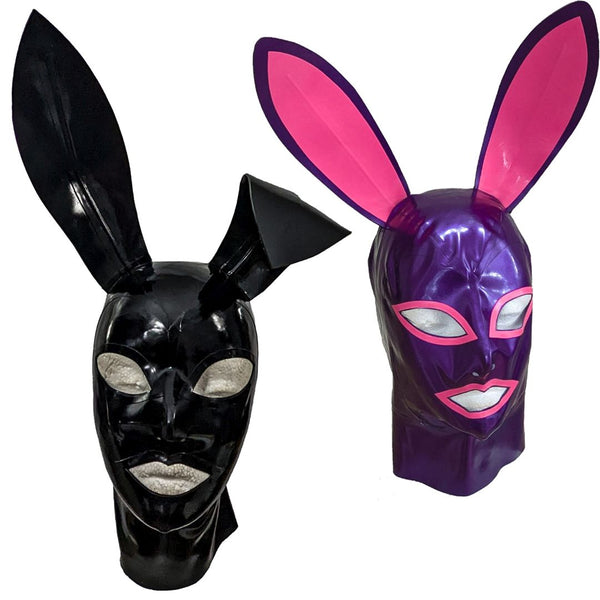 Bunny Ears HoodShown with Large Ears (Left)&Large Round Ears (right) in Pearlsheen Purple with Vibrant Pink Trim
