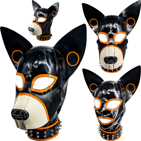 Custom pup hood wide ears orange side