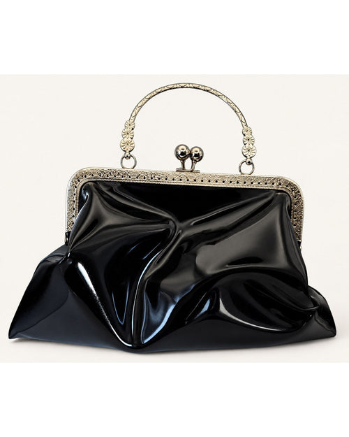 Black Latex Clasp Purse - Silver