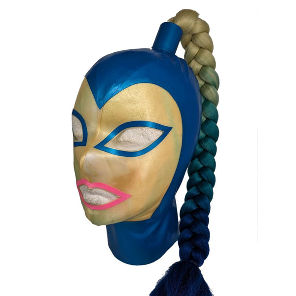 Pearlsheen Blue with Opal Marble Specialty Sheeting Face with Ponytail Blonde to Blue Hood