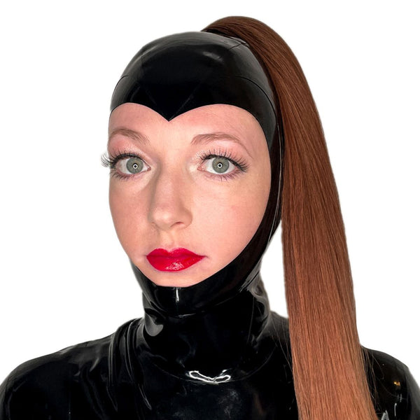Open Face Hood with Single Ponytail w/ Light Brown Silky Hair