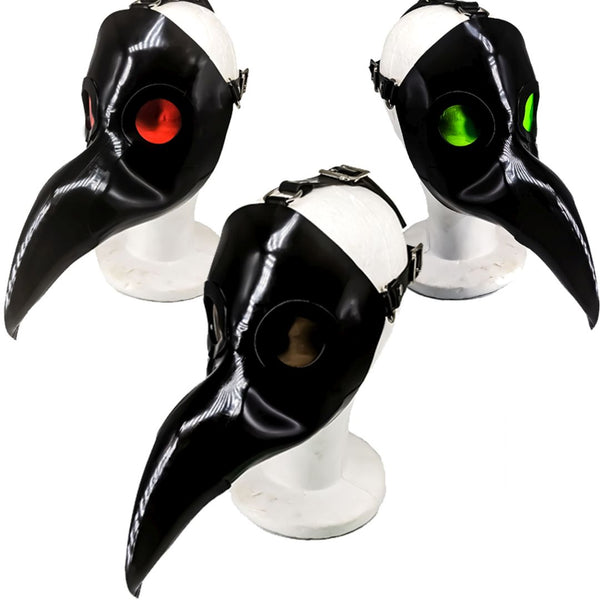 Plague Doctor MaskShown with Red, Green & Smoke Vinyl Lens.Can be made fixed (1color) or Removable (Change to any color)