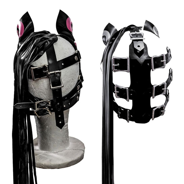 Pony Mask / Horse HoodNormal Strap Back (Left)Thick Back for more coverage (Right)