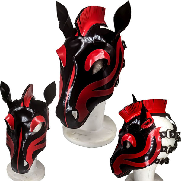 Pony Mask / Horse HoodBlack with Red TrimStandard Mohawk