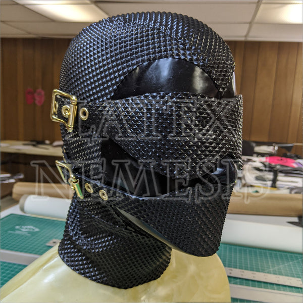 Pyramid Texture Hoodwith Blindfold and Mouth Cover& Antique Bronze Hardware
