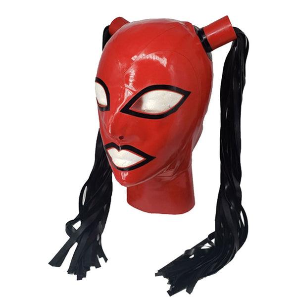Red with Black TrimLatex Pigtail Hood