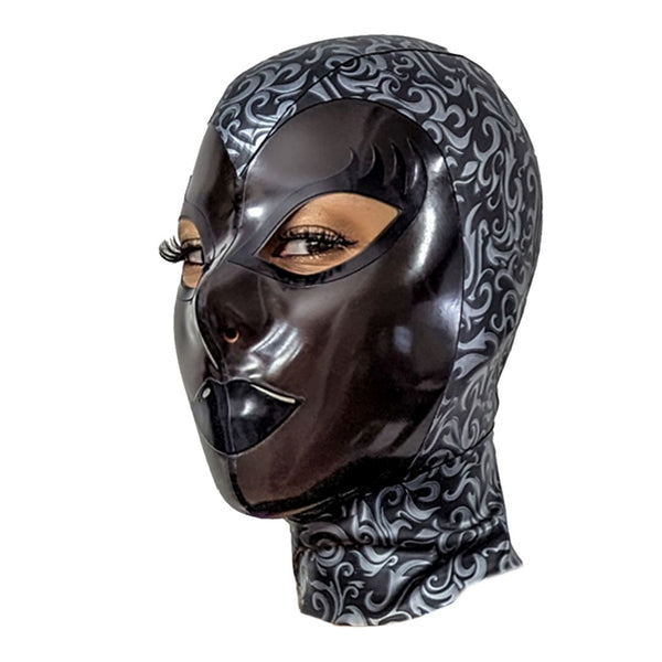 Silver DamaskSpecialty Sheeting Hoodwith Smoke FaceFlared Back Eye& Large Lips with Shine