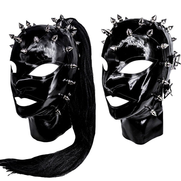 Spiked Hood with Large HexagonPonytail version with spiked tube (Left)Version with Buckles (Right)
