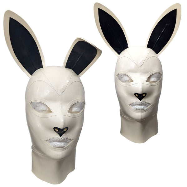Bunny Hood in White with Black Inner EarAnimal EarsSmall Round Bunny